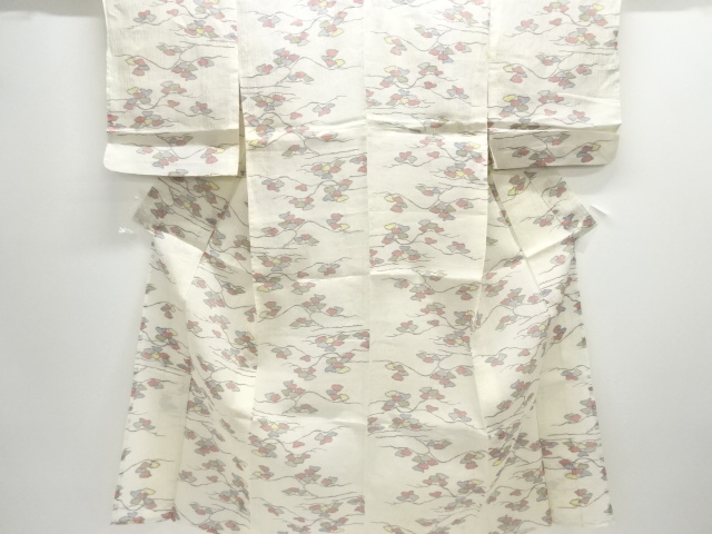 JAPANESE KIMONO / ANTIQUE KIMONO / OJIYA CHIJIMI / WOVEN ABSTRACT PINE